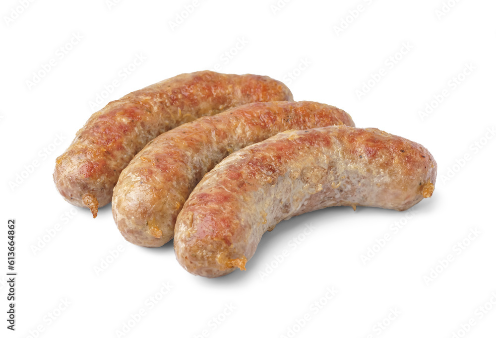 Tasty homemade sausages isolated on white background Tasty homemade sausages isolated on white background