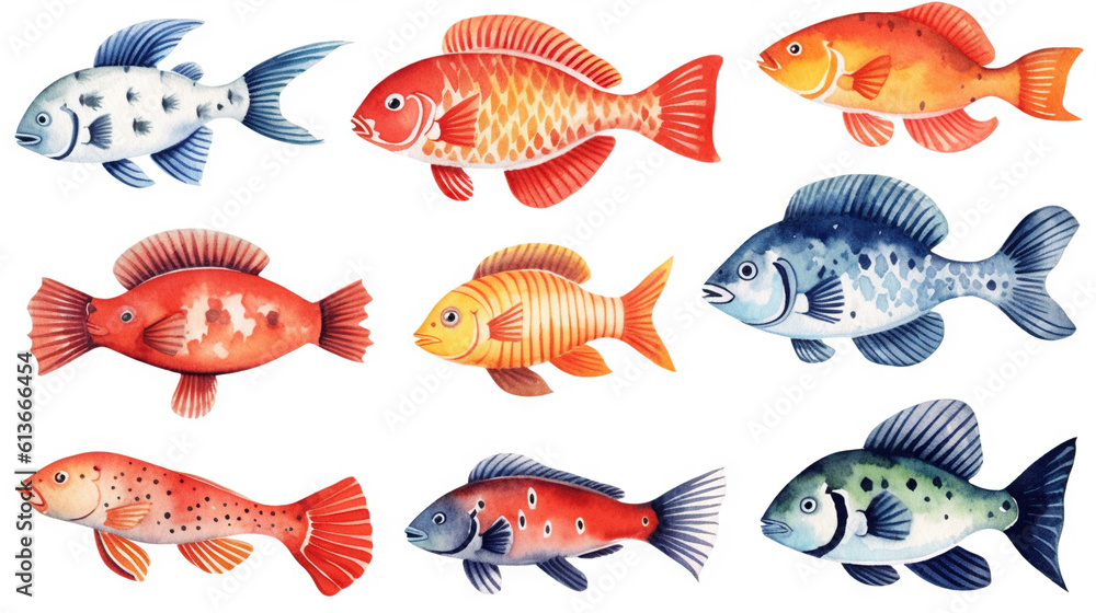 Naklejka premium watercolor stickers set of under water life, ai generative