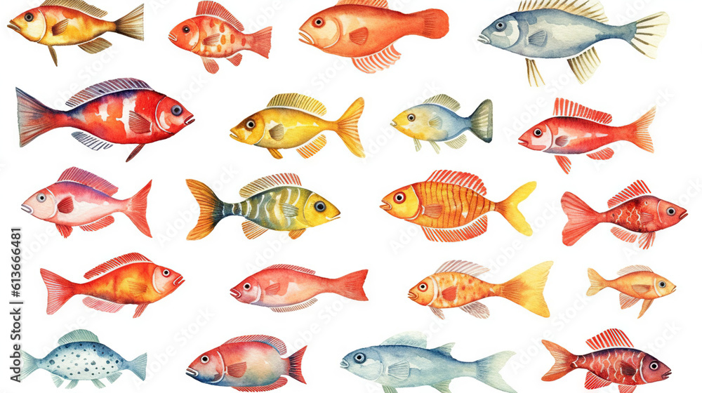 watercolor stickers set of under water life, ai generative watercolor stickers set of under water life, ai generative