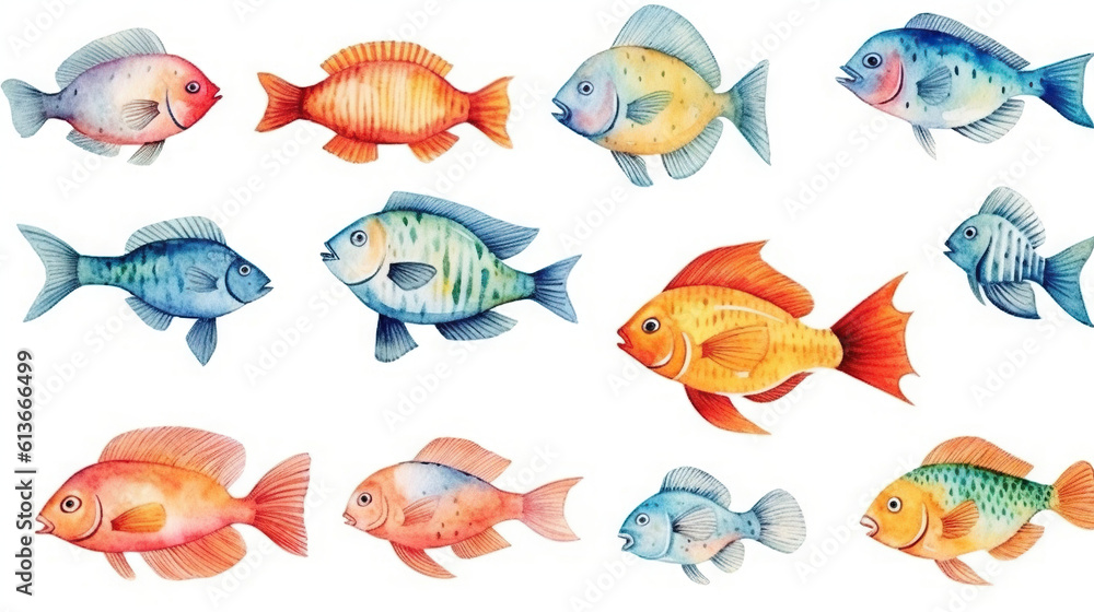 watercolor stickers set of under water life, ai generative watercolor stickers set of under water life, ai generative