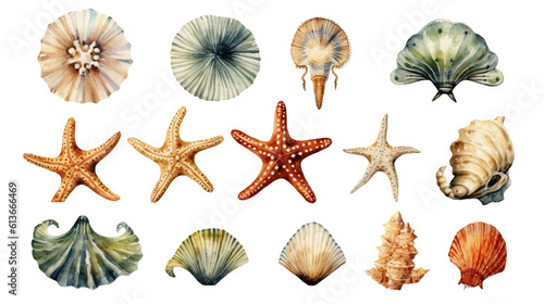 watercolor stickers set of under water life, ai generative