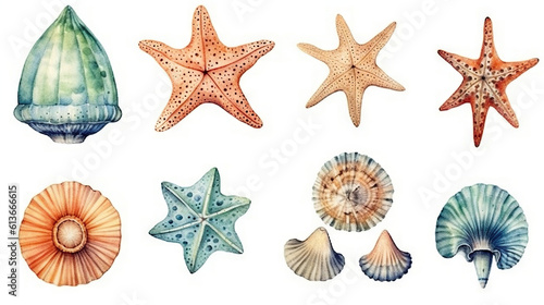 watercolor stickers set of under water life  ai generative