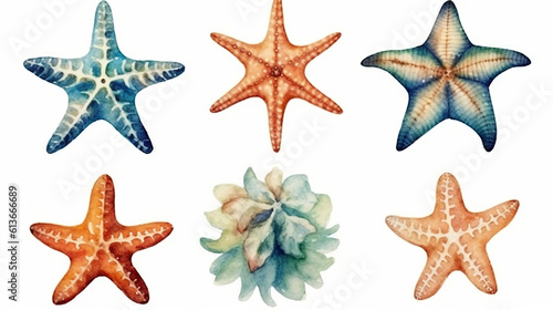 watercolor stickers set of under water life, ai generative