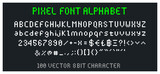 Pixel Font old Computer vector Alphabet in 8bit video display Bitmap, Arcade game Dos Unix RGB style - 100 characters letters numbers  and signs