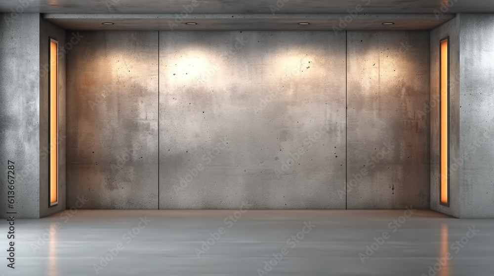 An empty room with a concrete wall and floor. Generative AI. An empty room with a concrete wall and floor. Generative AI.