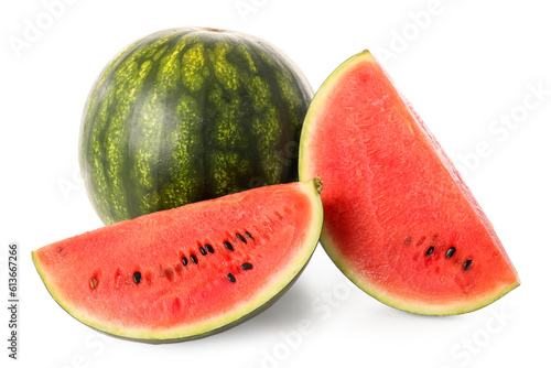 Fresh watermelon and pieces on white background