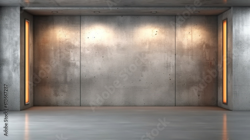 An empty room with a concrete wall and floor. Generative AI.