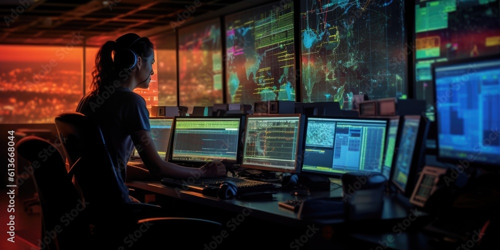 a 911 call center for first responders, fire, police, and medical personnel, in Emergency-themed, Horizontal format in JPG. Generative AI a 911 call center for first responders, fire, police, and medical personnel, in Emergency-themed, Horizontal format in JPG. Generative AI