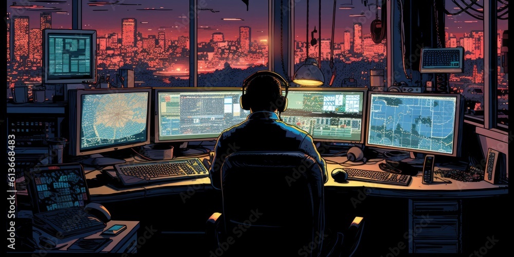 a 911 call center for first responders, fire, police, and medical personnel, in Emergency-themed, Horizontal format in JPG. Generative AI a 911 call center for first responders, fire, police, and medical personnel, in Emergency-themed, Horizontal format in JPG. Generative AI