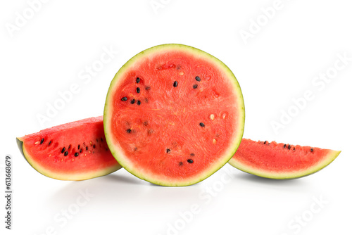 Pieces of fresh watermelon on white background