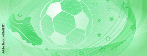 Abstract soccer background with big football ball and other sport symbols in green colors