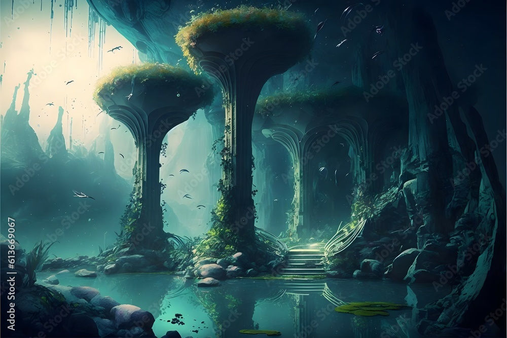 ancient alien city carved out of a giant ancient cavern, ultra modern