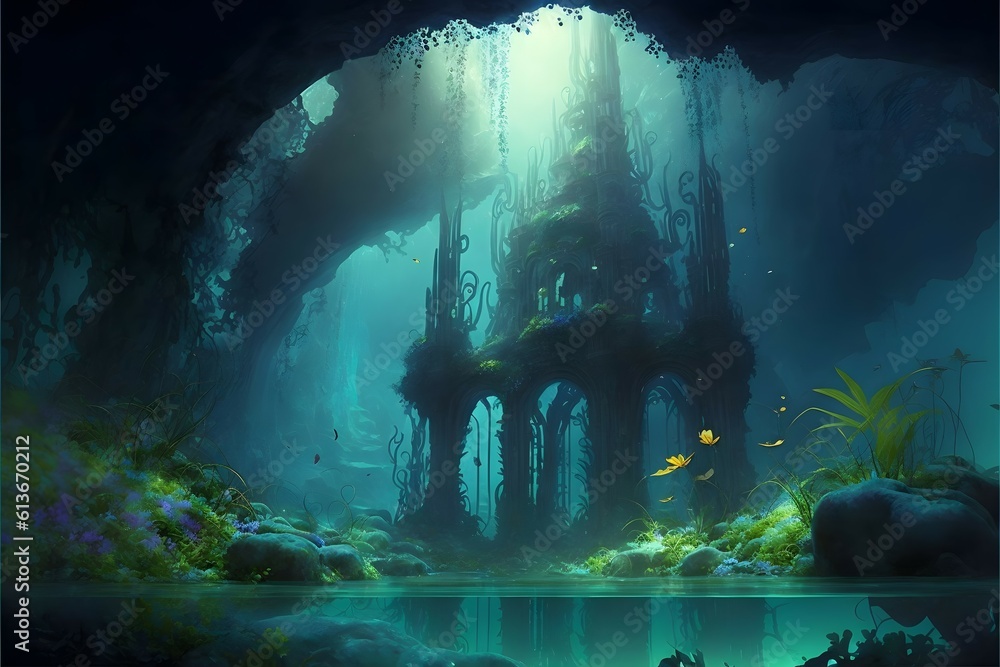 ancient alien city carved out of a giant ancient cavern, ultra modern