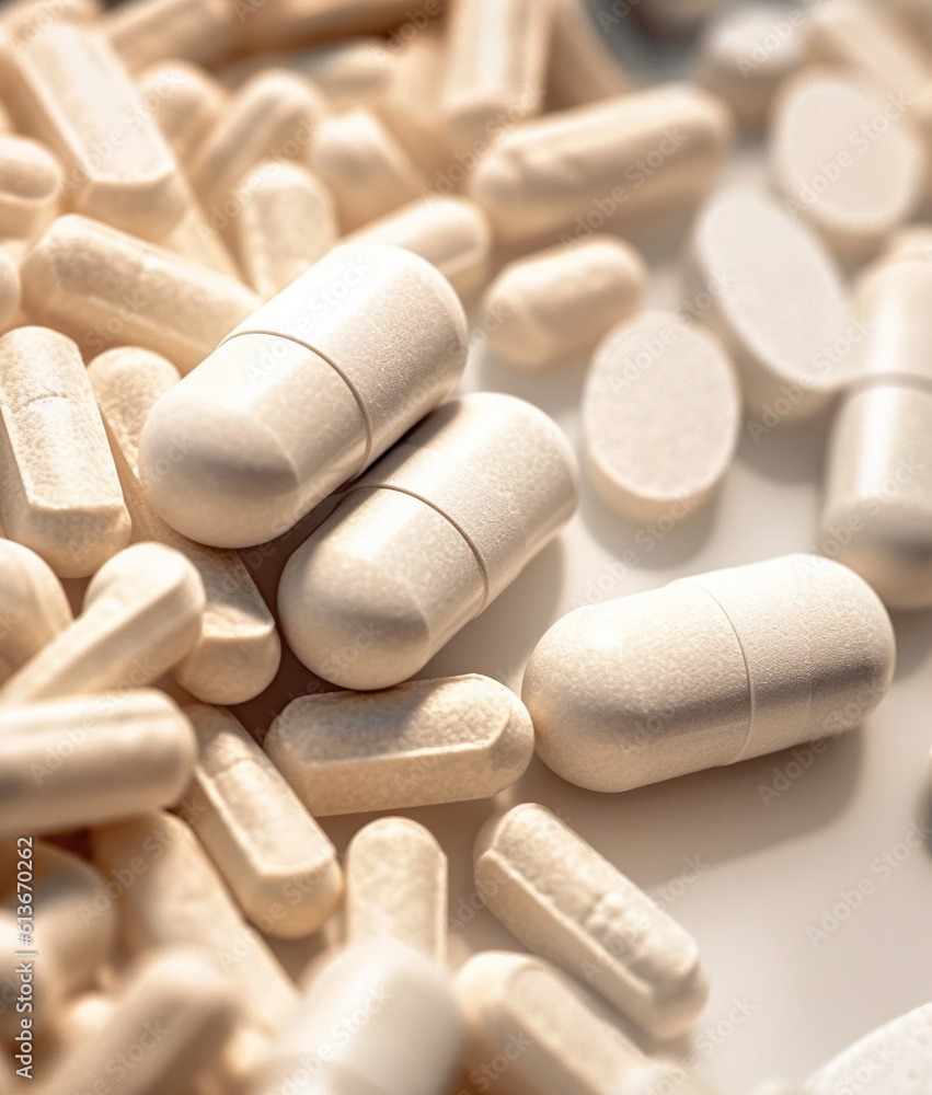 Pills and capsules, close-up.