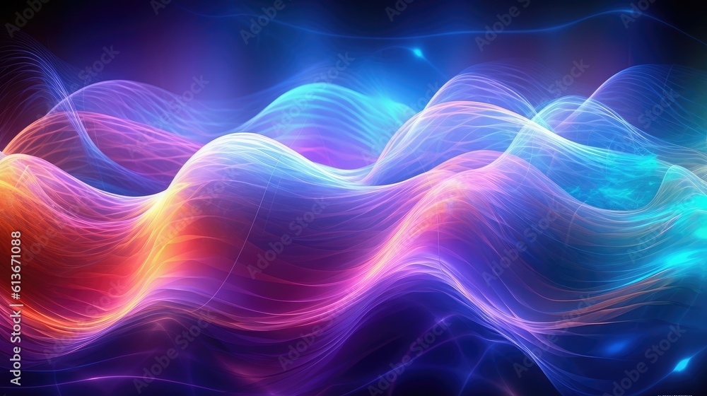 Sound neon wave illustration , neon waves, sound vibrations, neon color. generative ai Sound neon wave illustration , neon waves, sound vibrations, neon color. generative ai