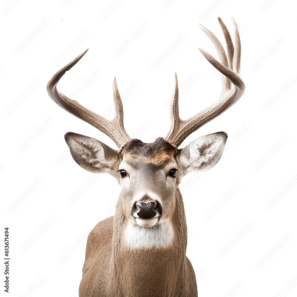 a Whitetail deer Buck, portrait, elusive animal, Wildlife-themed, photorealistic illustrations in a PNG, cutout, and isolated. Generative AI a Whitetail deer Buck, portrait, elusive animal, Wildlife-themed, photorealistic illustrations in a PNG, cutout, and isolated. Generative AI