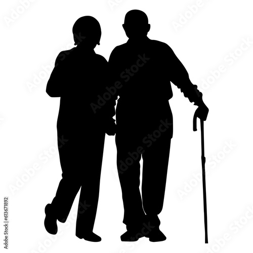 Vector illustration. Silhouette of grandparents. Pensioners. An elderly couple.