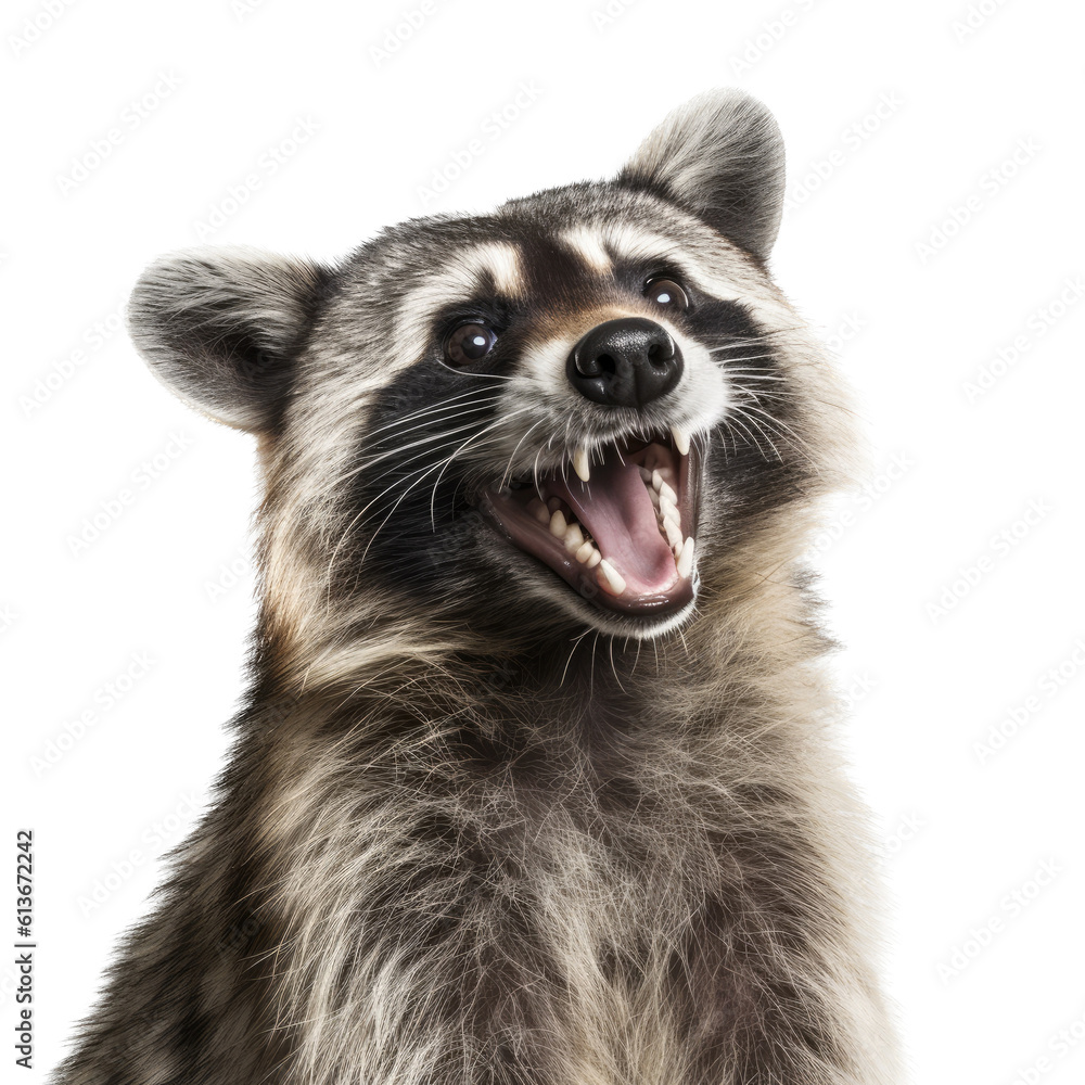 Obraz premium a mischievous Raccoon, happy, smiling, and healthy, Wildlife-themed, photorealistic illustrations in a PNG, cutout, and isolated. Generative AI