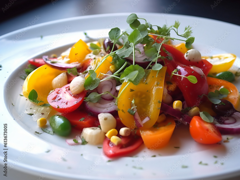 A refreshing summer salad with colorful vegetables and a light dressing.