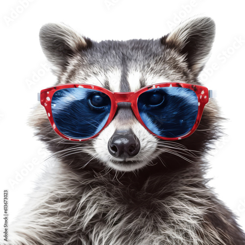 a cheeky Raccoon wearing sunglasses and a smirk, Fun-themed, square format in JPG. Generative ai