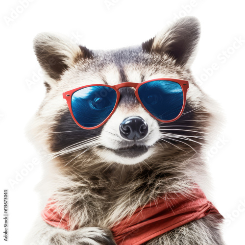 a cheeky Raccoon wearing sunglasses and a smirk, Fun-themed, square format in JPG. Generative ai