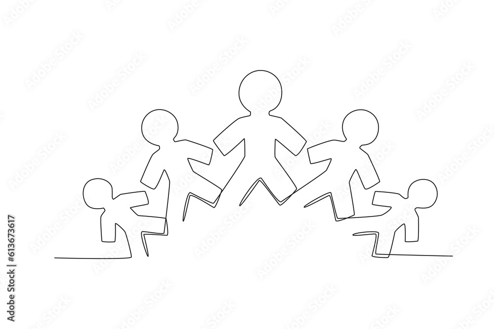 Five humans make up a population. World population day one-line drawing Five humans make up a population. World population day one-line drawing