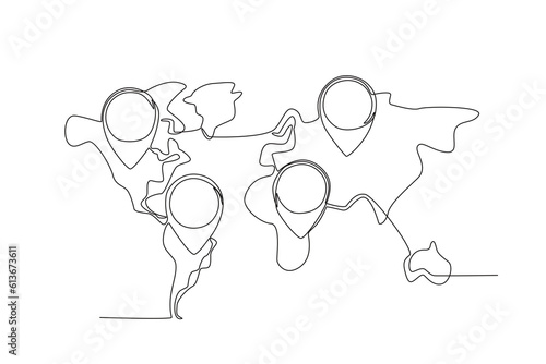 Fototapeta Naklejka Na Ścianę i Meble -  Location of human populations on various islands. World population day one-line drawing