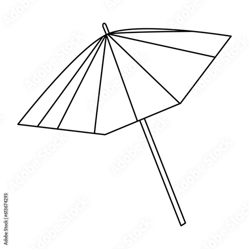 Beach or swimming pool umbrella red and white, vector outline for coloring book