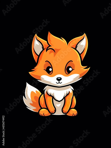 A cartoon fox sitting on a black background. Generative AI.