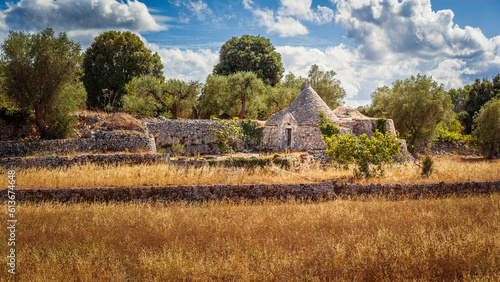 Old trullo house in the Apulian countryside, Itria Valley, Bari, Italy photo
