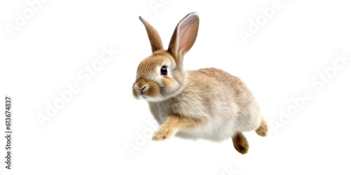 an adorable cottontail bunny rabbit in a spring-themed illustration, isolated, running, jumping, and bouncing, a spring-themed illustration on a transparent background in PNG format. Generative AI  © Purple Penguin GFX