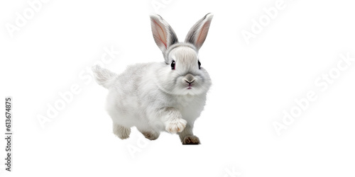 an adorable cottontail bunny rabbit in a spring-themed illustration, isolated, running, jumping, and bouncing, a spring-themed illustration on a transparent background in PNG format. Generative AI  photo