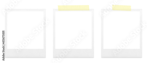 instant camera polaroid photo frame templates on transparent background, tape strips, png file