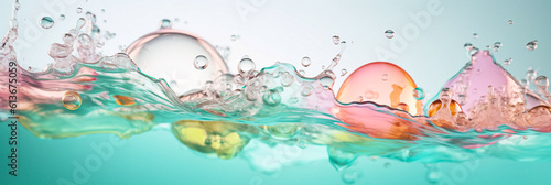 Obraz  z motywem Colorful abstract water background. Water toned in different colors. Water splashes and drops background.