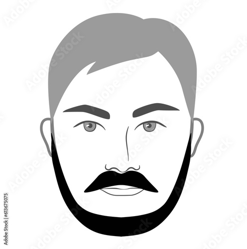 Moustache and Chin Curtain Beard style men in face illustration Facial hair Chevron mustache. Vector grey black portrait male Fashion template flat barber. Stylish hairstyle isolated outline on white