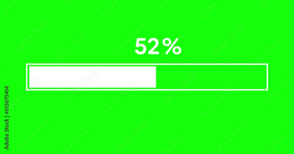 Simple white progress or loader bar animation. Loader bar from zero to one hundred percent on green background. 4K resolution animation. Simple white progress or loader bar animation. Loader bar from zero to one hundred percent on green background. 4K resolution animation.