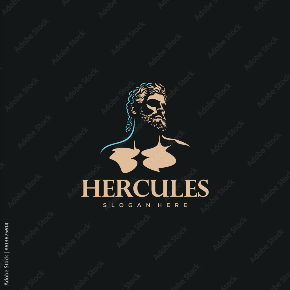 Hercules Heracles , Muscular Myth Greek Warrior Logo design - obrazy, fototapety, plakaty 