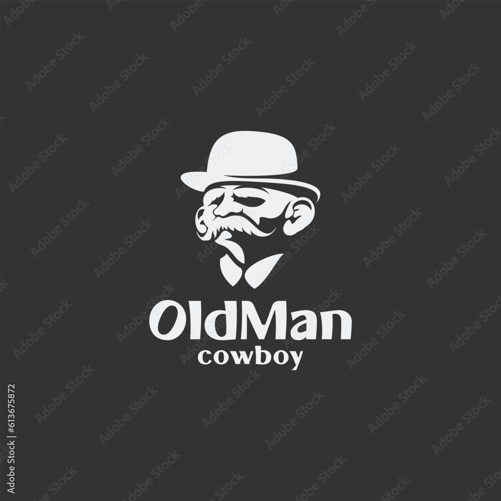 Old man in cowboy hat with frame for white background. Vector illustration. Old man in cowboy hat with frame for white background. Vector illustration.