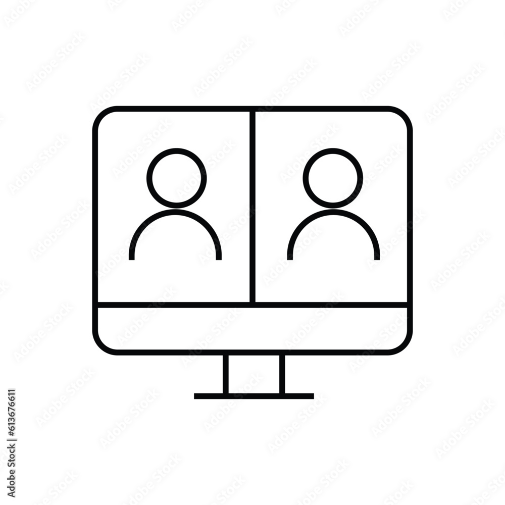 customisable real line icon of a desktop computer with a live broadcast on a social streaming channel with a symbol of a person having a video call or online conference meeting color editable customisable real line icon of a desktop computer with a live broadcast on a social streaming channel with a symbol of a person having a video call or online conference meeting color editable