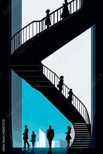 Abstract conceptual business poster with businessman and business woman. People in business suits. Vector illustration.
