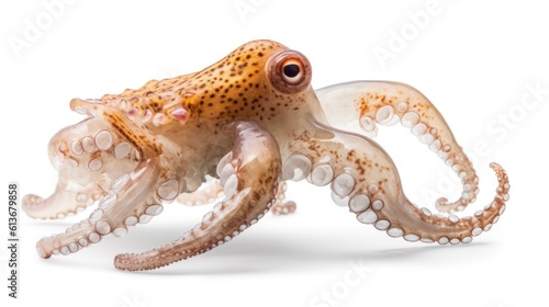 A close up of an octopus on a white surface. Generative AI image.