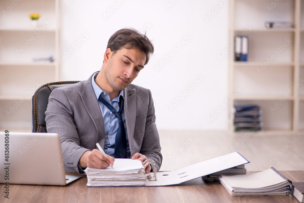 Young male employee working in the office Young male employee working in the office