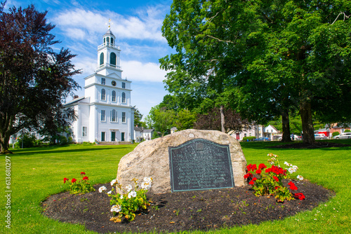 First Parish Church at 75 Great Road in historic town center of Bedford, Massachusetts MA, USA.  photo