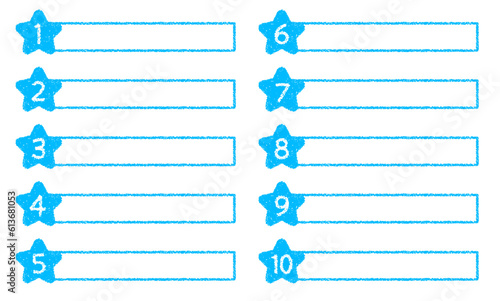 クレヨン素材　数字がついた星の形のタイトルデザインセット