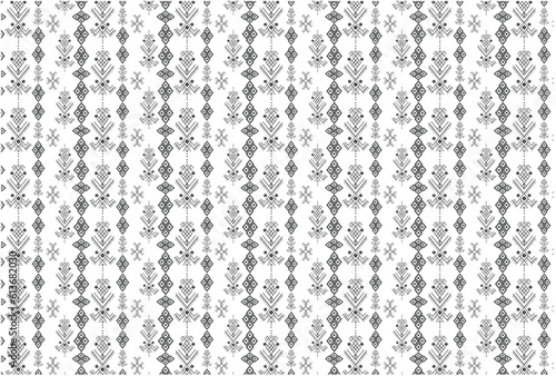 Primitive Amazigh signs, seamless pattern, repeated ethnic elements, vector illustration, black and white