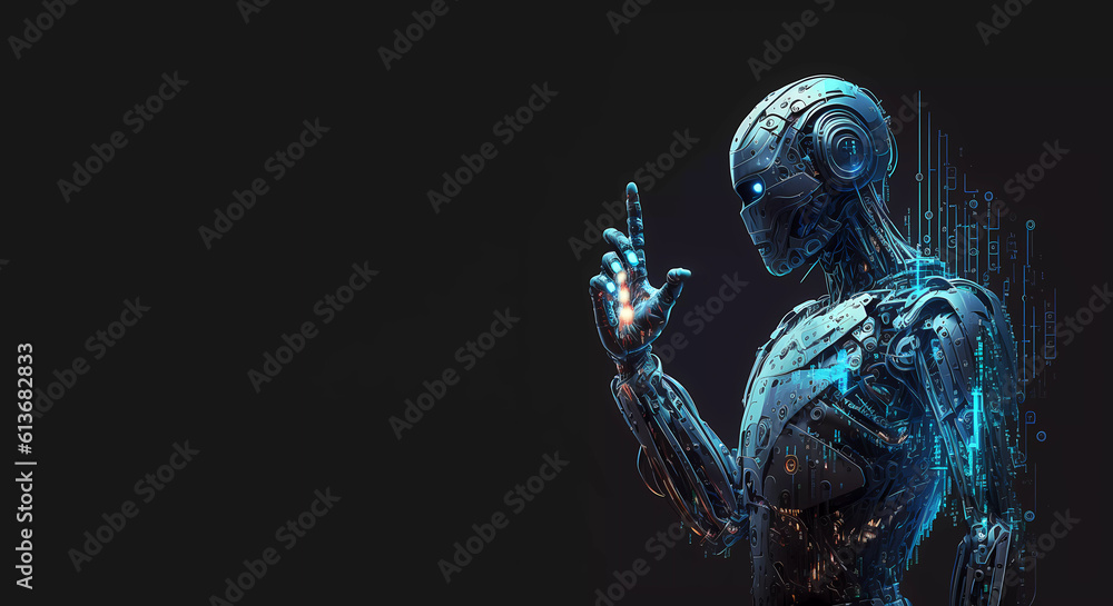 Cyber robot. digital world robot android on dark background. Banner. illustration. created by AI Cyber robot. digital world robot android on dark background. Banner. illustration. created by AI