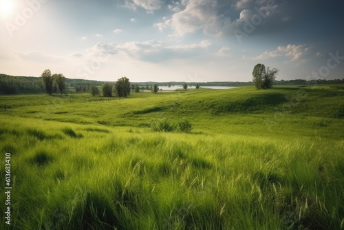 natural landscape with green grass field  spring summer landscape