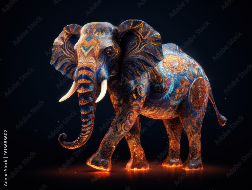Obraz premium An elephant with intricate designs on its body. Generative AI image.