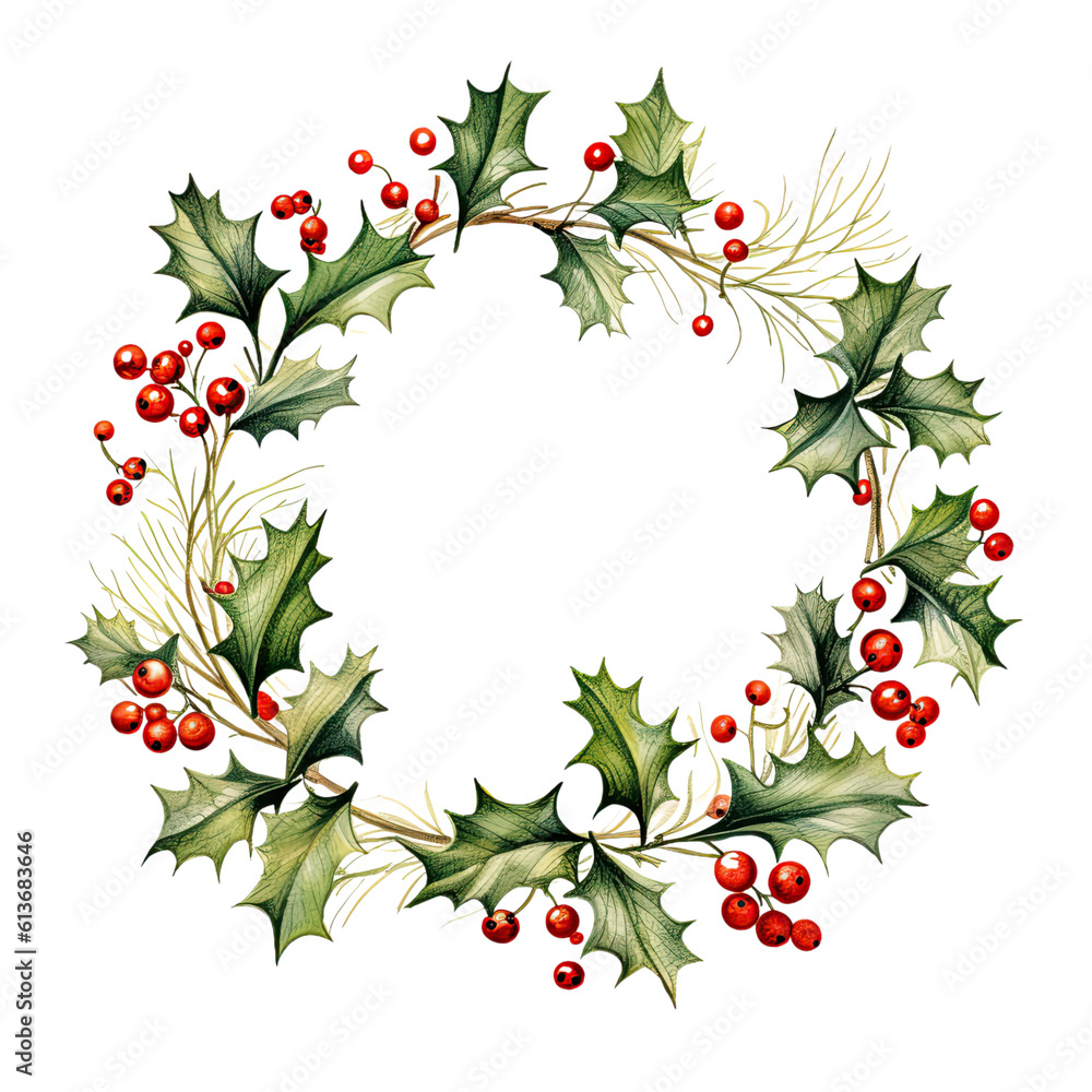 holly and mistletoe border isolated on a transparent background, generative ai holly and mistletoe border isolated on a transparent background, generative ai