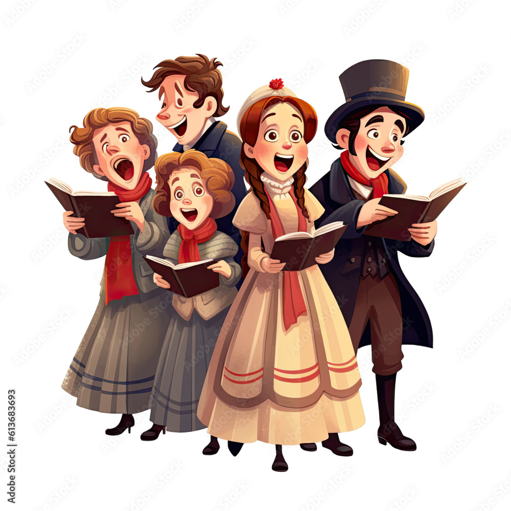 joyful carolers singing in harmony isolated on a transparent background, generative ai